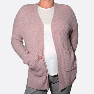 Dusty Rose Bouclé Open Front Cardigan Cozy Loungewear Sweater Plus Size 1X XL